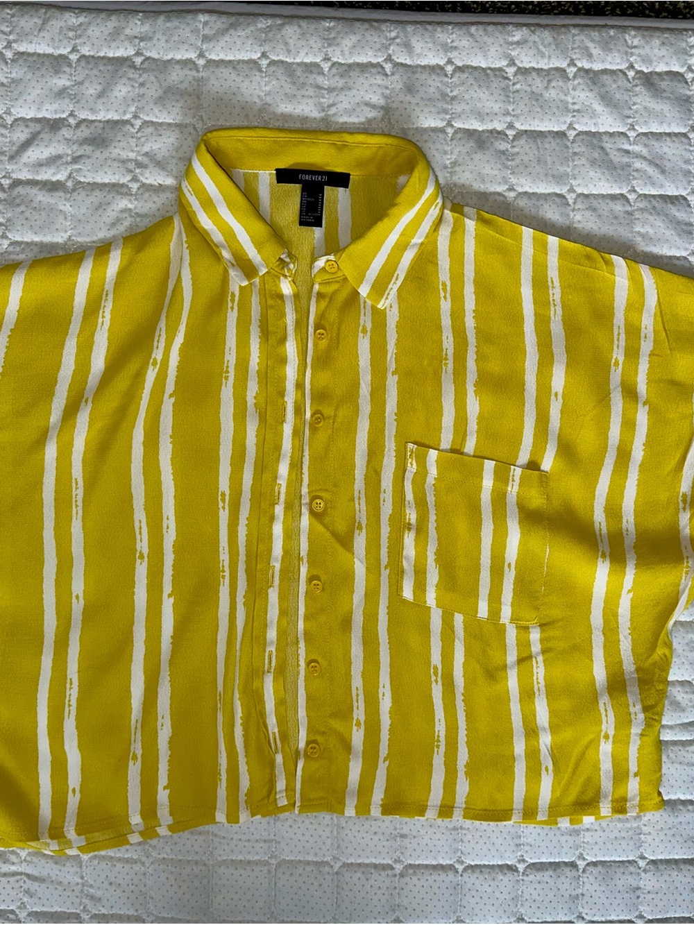 Forever 21 Yellow and White Striped Button-Down Shirt woman’s M